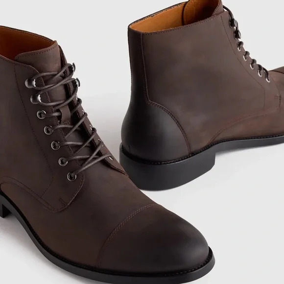 Quince men’s brown Leather Cap Toe Lace Up Boot NWT - Picture 2 of 6